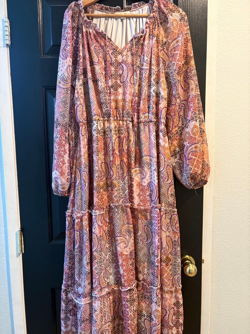 Paisley Tiered Maxi Dress in Pink and Orange